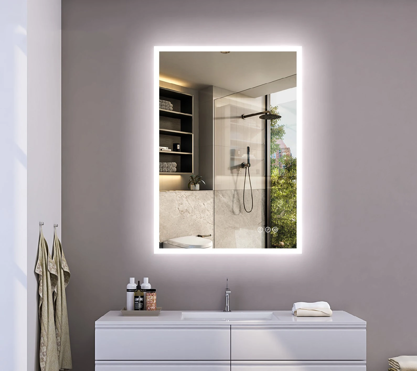 Bathroom basin mirror smart LED light mirror anti - fog toilet smart mirror touch screen