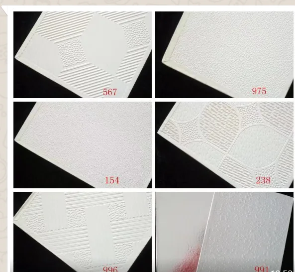 pvc laminated gypsum ceiling tile  acoustic drop ceiling tile and panels grid installation  mineral fiber board gypsum board