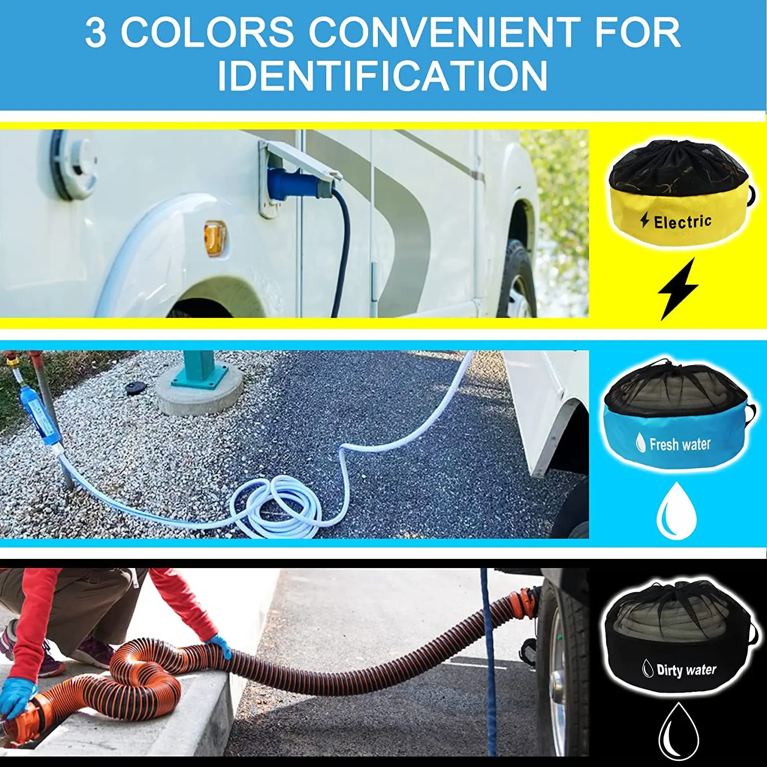 Factory Direct Waterproof RV Equipment Drawstring Storage Bag Utility Bag Different Colors Fresh Water Hoses Organizer Bag