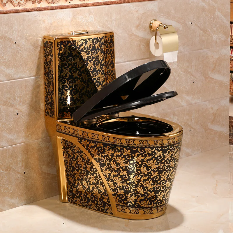 KD-01GPD Set Customized Golden Design Tangshan Sunrise Ceramic Toilets Black Color Glazed Ceramic One Piece Toilet with Basin
