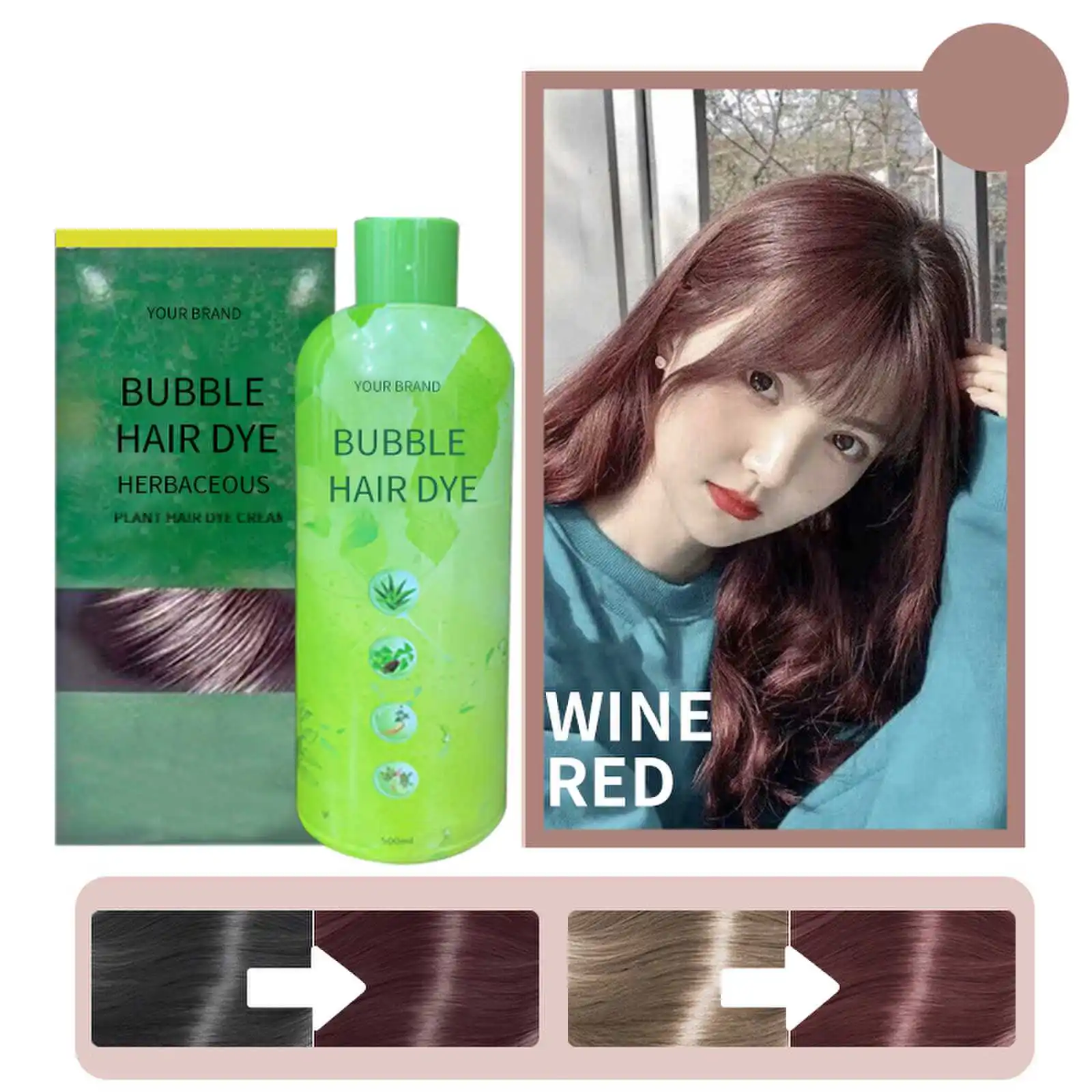 OEM Premium Ammonia Free Mousse Bubble Herbal Black Hair Permanent Plant Bubble Hair Dye Shampoo