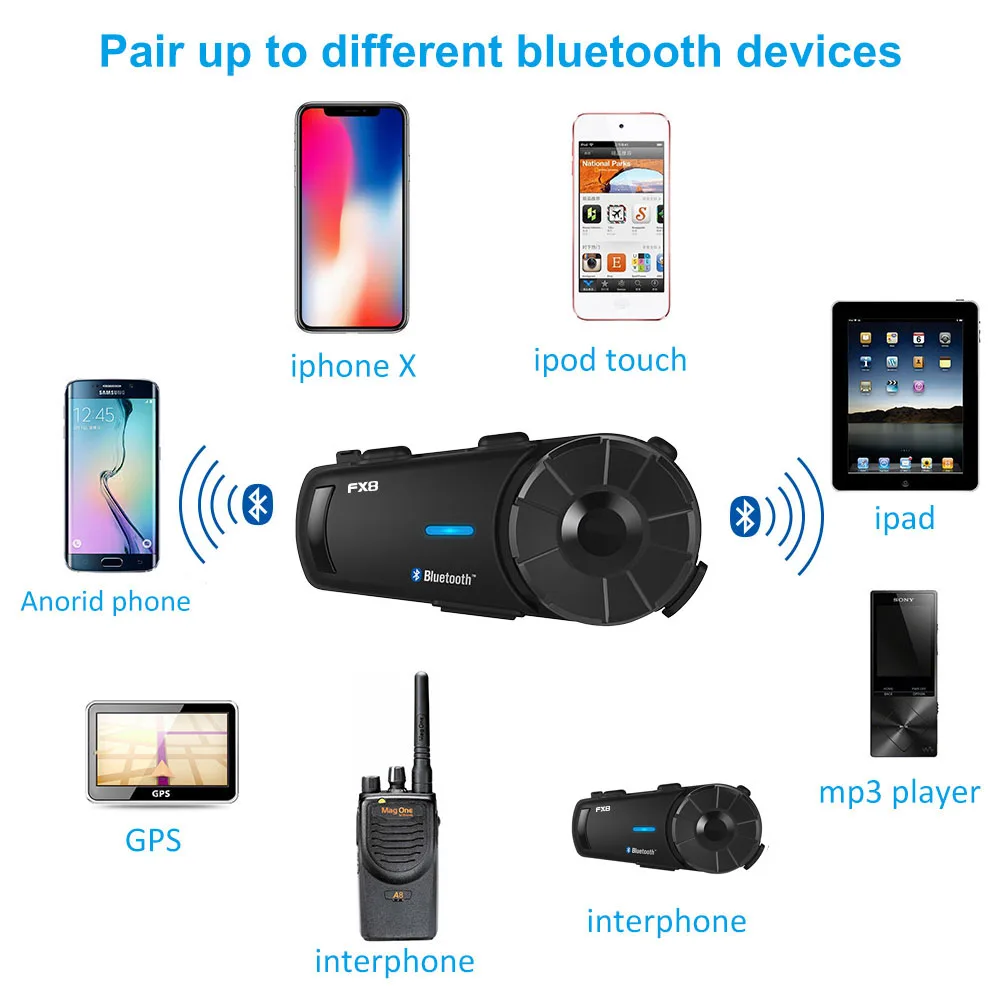 Fodsports FX8 8 Riders 2000m waterproof Full Duplex Motorcycle helmets Headset Intercom intercomunicador para moto bluetooth