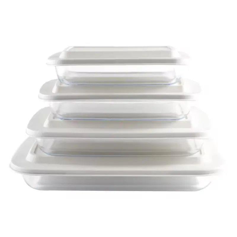 Glass baking tray microwave steaming oven with lid utensil high temperature resistant tableware household container fish plate