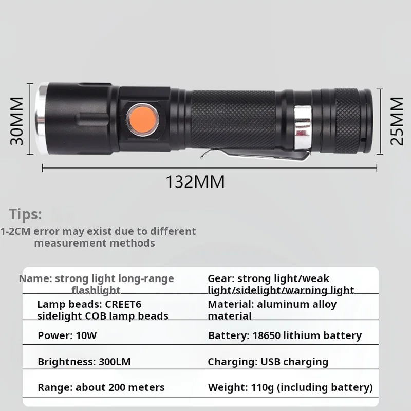 Powerful T6 LED Torch USB Rechargeable 4-Mode Zoomable Pocket Clip COB Flashlight Aluminum Alloy Magnetic Tactical LED 3.7V