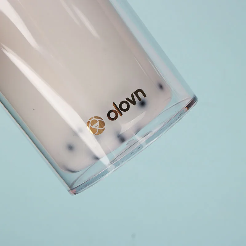 OEM Straight Clear Double Wall Reusable Boba Tumbler Cups 20 Oz Skinny Bubble Tea Plastic Cups With Lids And Straws