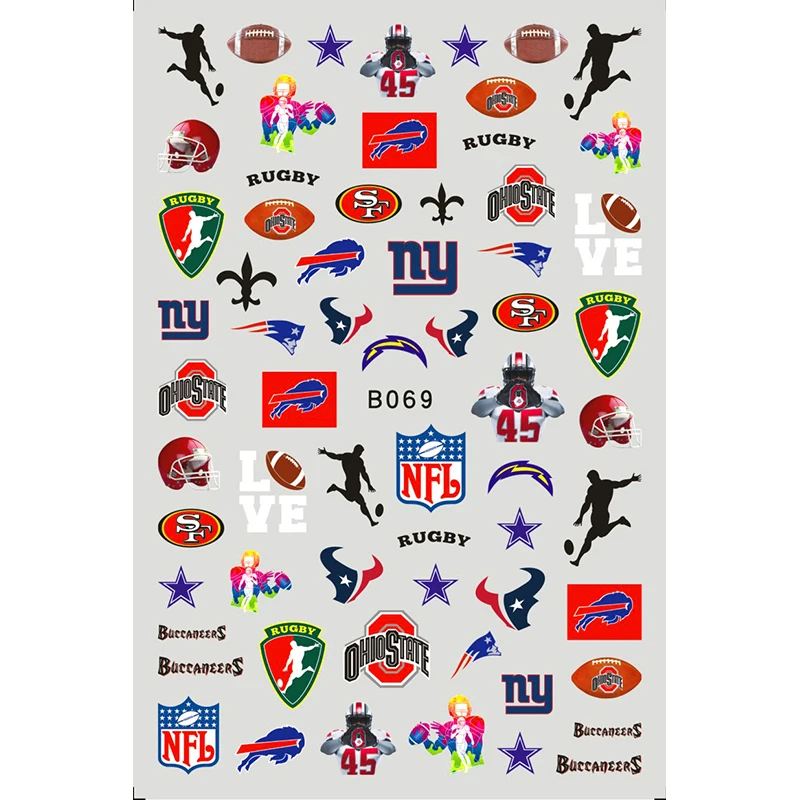 B069-B082 3D  Fashionable Sports Elements  Nail Stickers Basketball Football  Nail Art Decorations Decals
