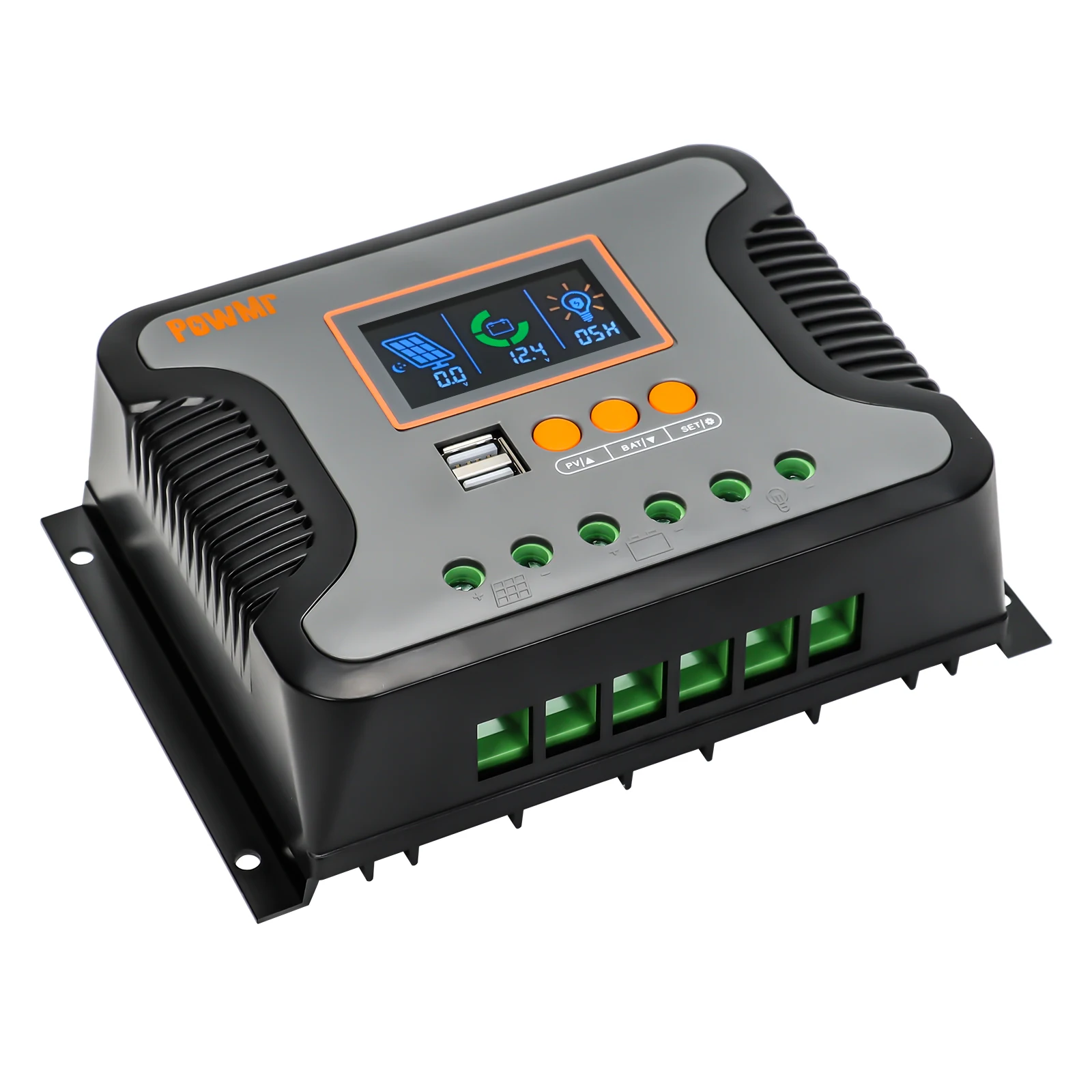 PowMr In Stock 30A 60A 80A 12V/24V/36V/48VAuto Built in 2 USB Ports PWM Solar Charge Controller