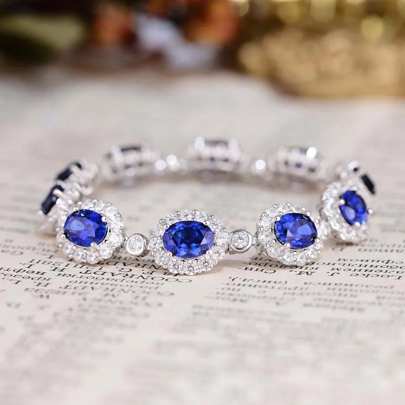 New Arrival Grown fashion jewelry jewelry sets Lab Grown Created Sapphire Silver Bracelet for Women