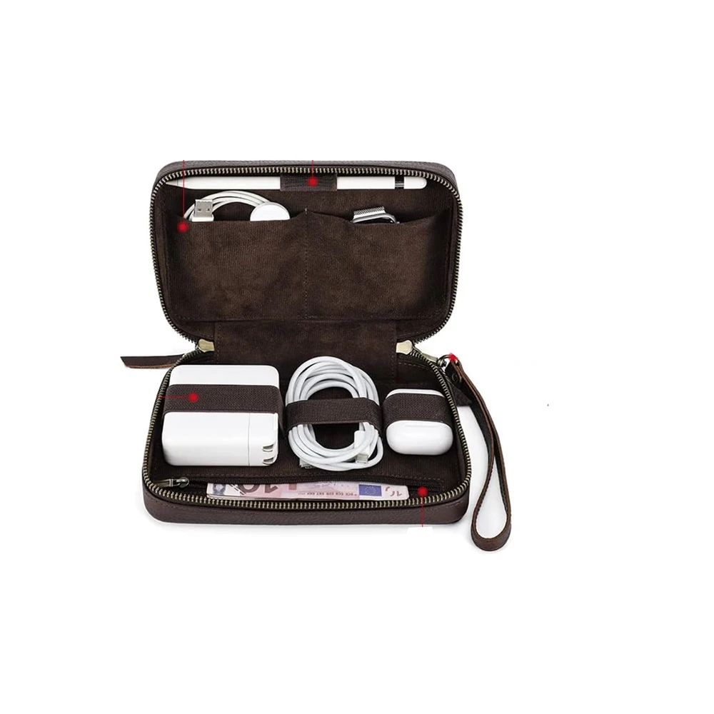 Practical Design Travel Accessories Large Capacity PU Leather Electronic Organizer Charger Case for Cords USB SD Cards