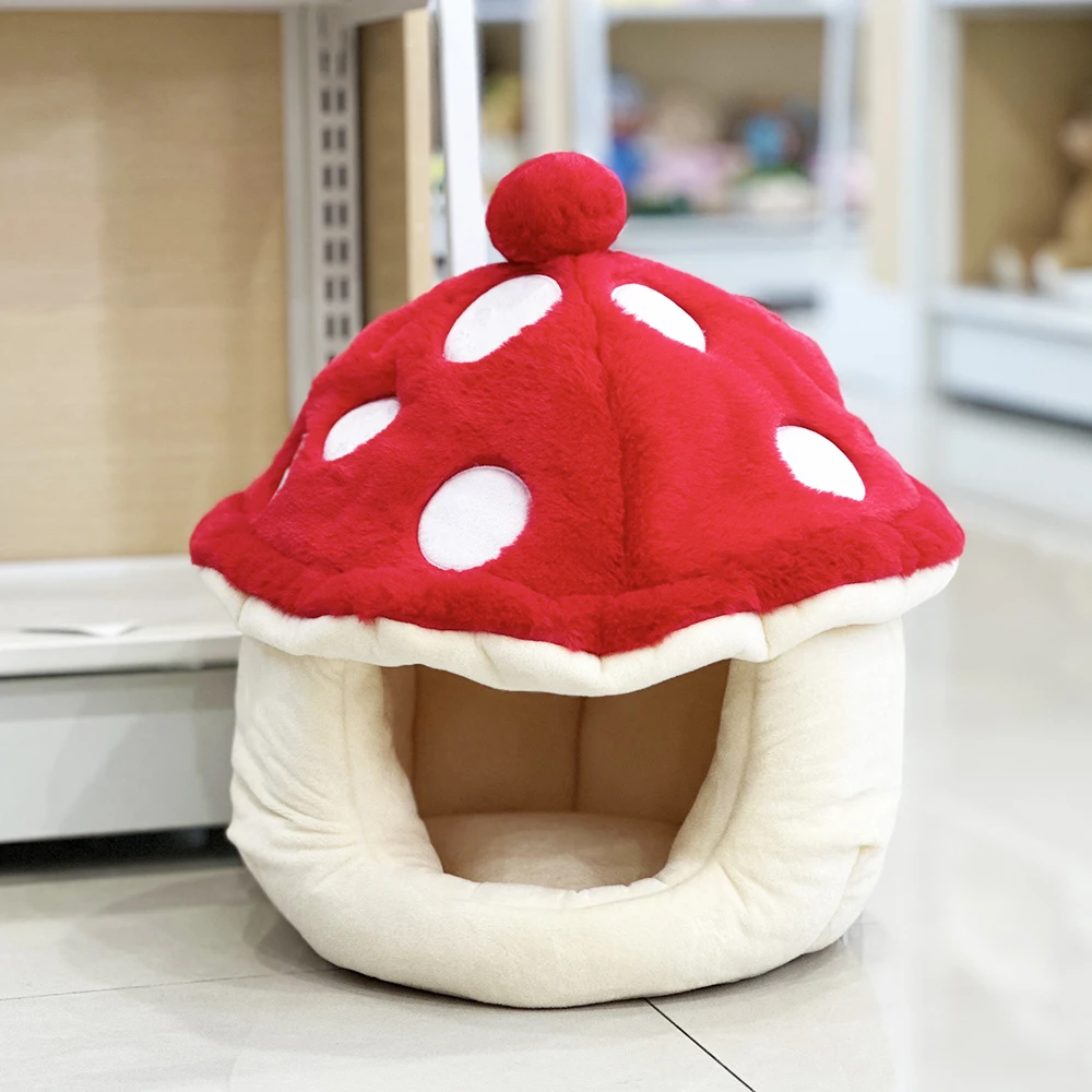 Pet Tent Bed for Small Dogs Cats Winter Warm Cave  plush cat house  Pet supplies Dog bed Cute mushroom pet house