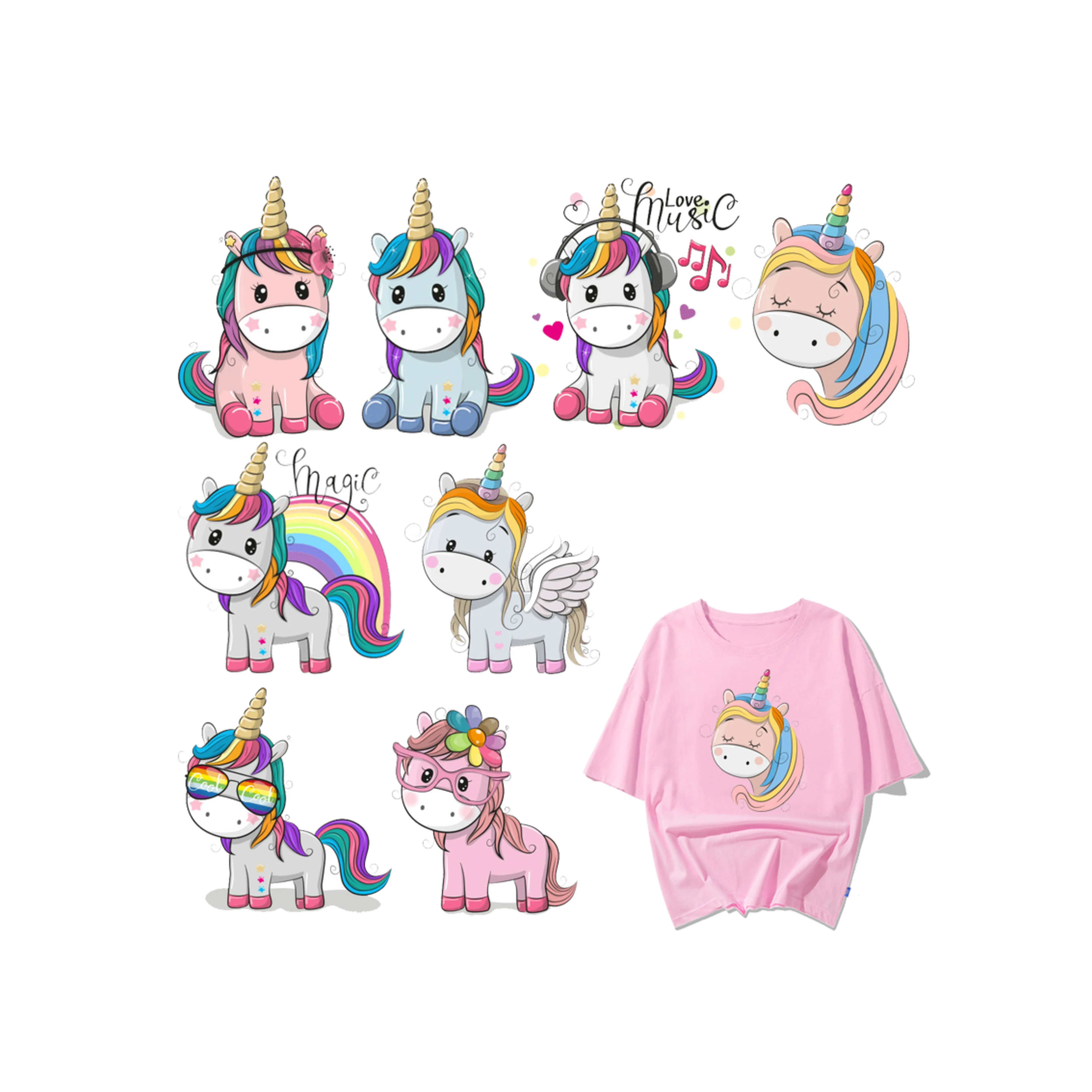 Cute Animal Patch Iron on Transfer Cartoon Unicorn Patches for Kids Clothing DIY T-shirt Appliques Heat Transfer Vinyl Stickers