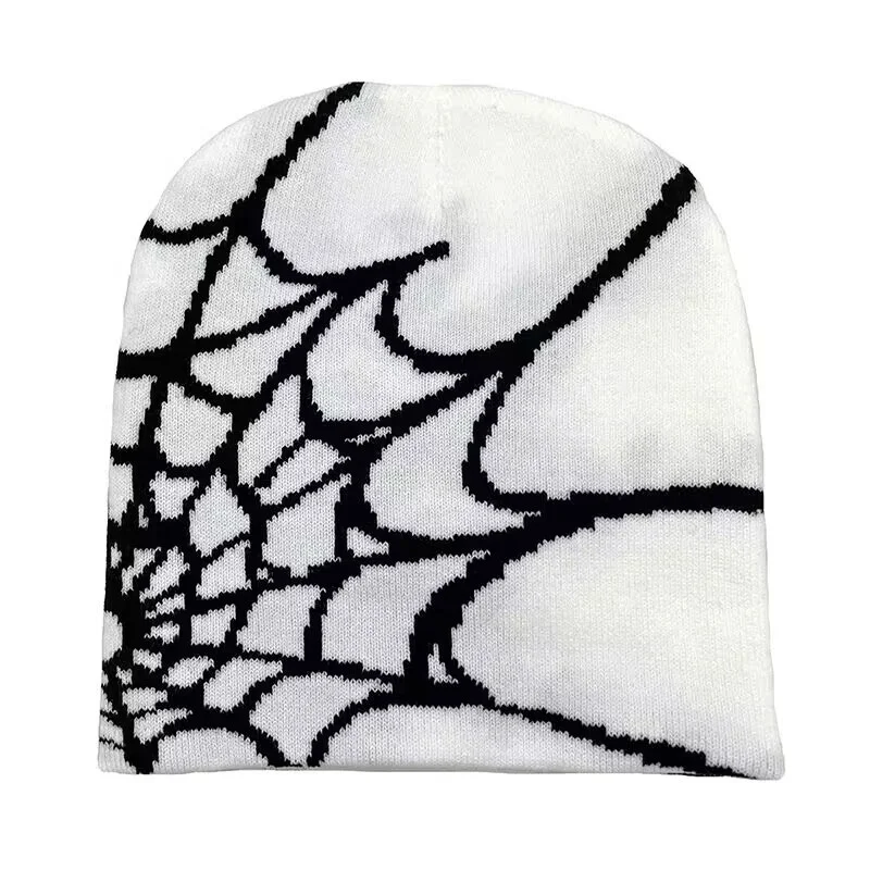 Spider Web Pattern Beanie Gothic Acrylic Knitted Hat Casual Streetwear Outdoor Beanies for Men