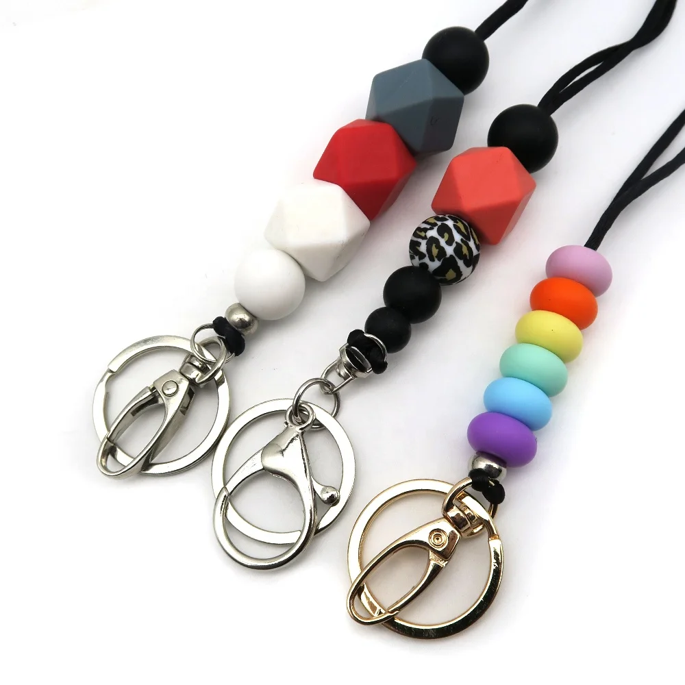 Silicone Bead Lanyards For Id Badge Trendy Teacher Lanyard Beaded With Wooden Disc