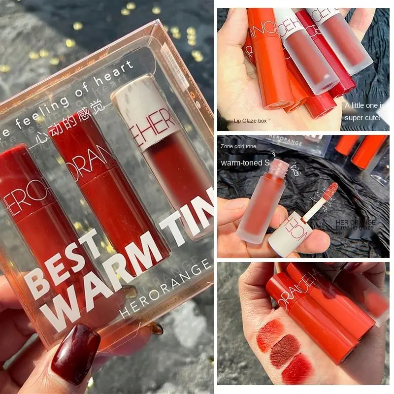 HERORANGE Lip Glaze Set New Product Ideas 2021 Beauty Small Mini Pocket Waterproof Matte 2 Groups of Color Lip Glaze Set