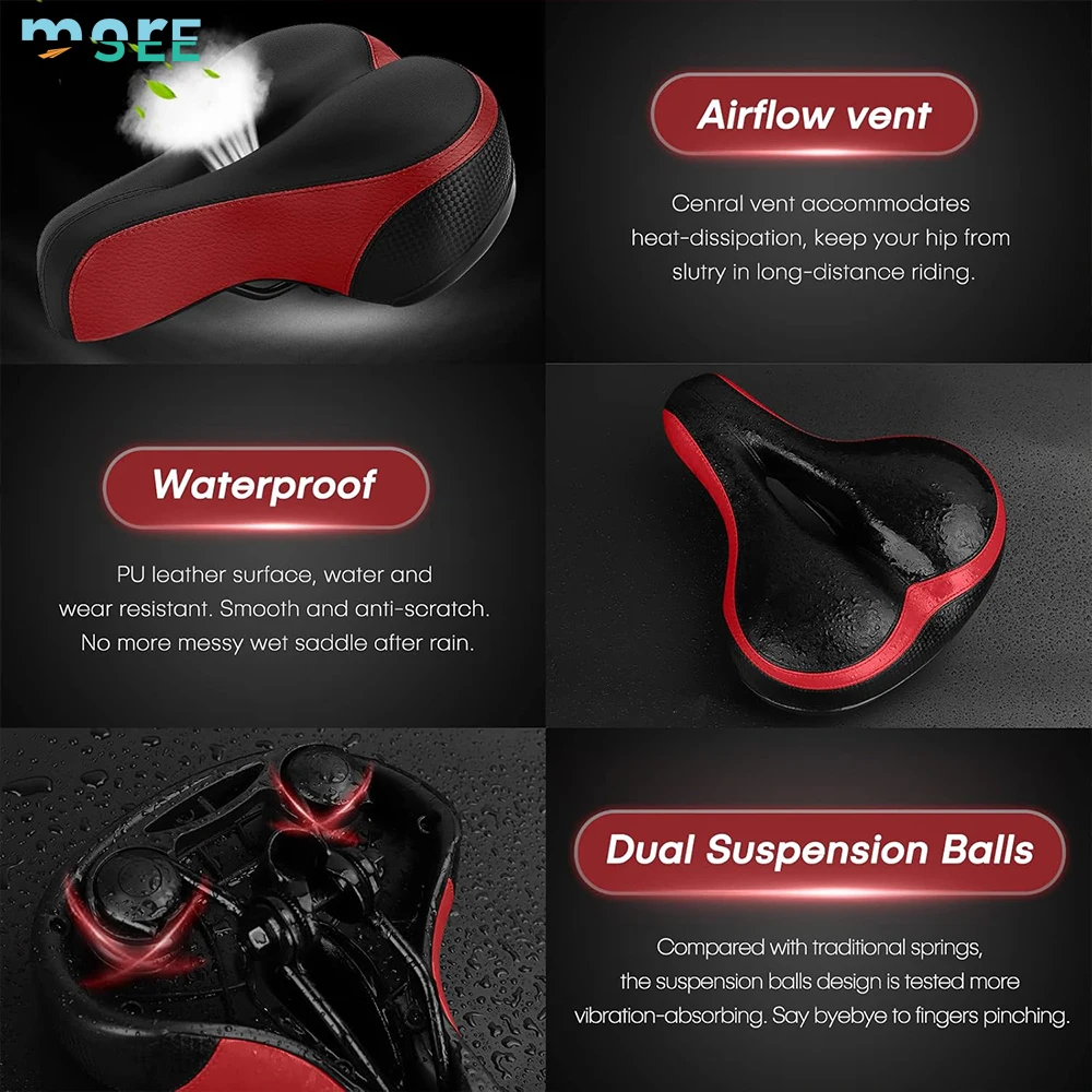 SeeMore Brand Dual Shock Absorbing Ball Wide Comfortable Replacement Bicycle Seat Padded Bike Seat