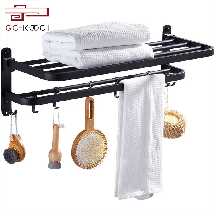 Black aluminum bath towel rack widened bathroom accessories rack bathroom hardware pendant set