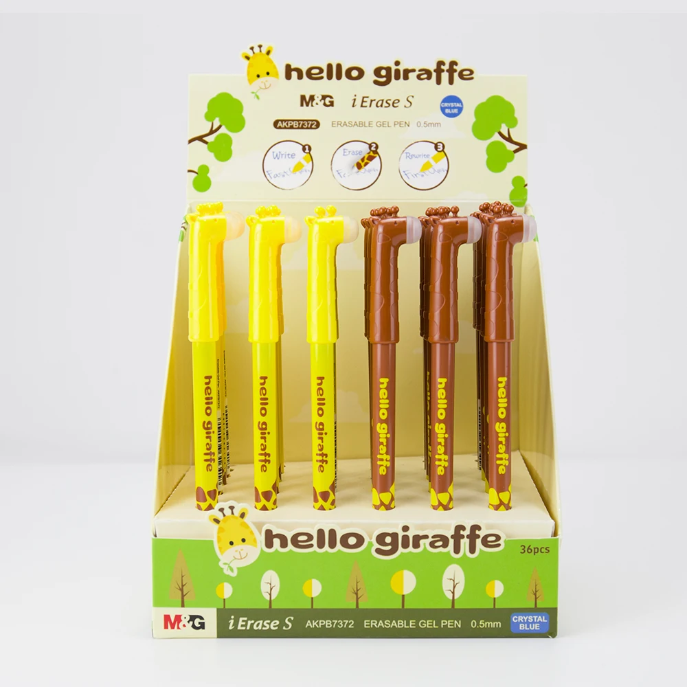 M & G Cute Giraffe Design Easy Correction 0.5mm Bullet Tip Erasable Gel Pen Smooth Writing Crystal Blue Ink Student Writing Pens