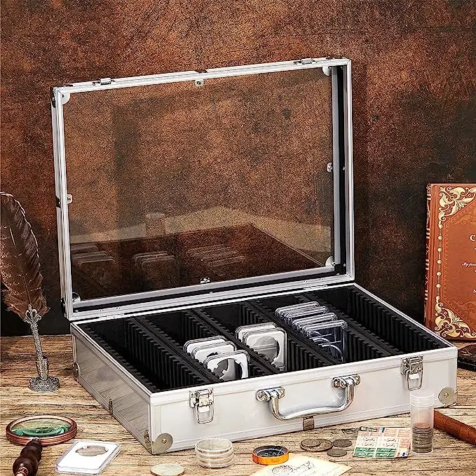 Hot sell slab coin holders with handle coin slab holder storage collection supplies slabbed aluminum coin storage box case