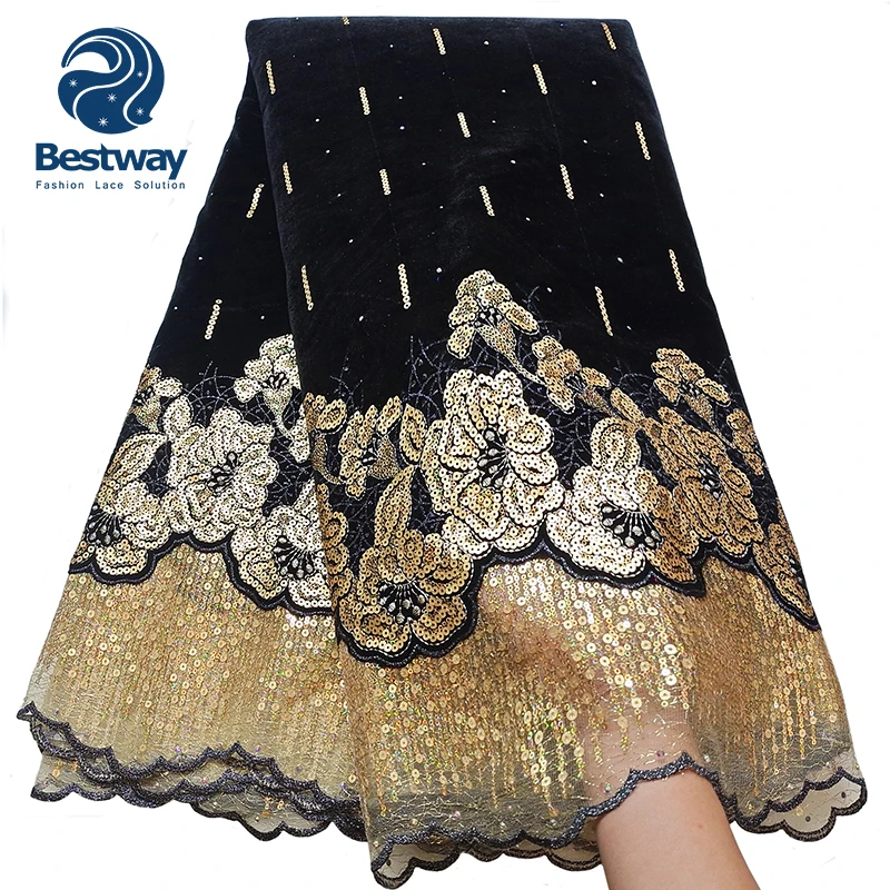 Bestway 2023 Exclusive Velvet Stitching Sequin Net Embroidery Velvet Lace Fabric