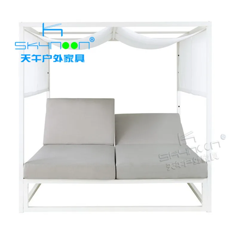 Factory price double sun lounger with canopy high temperature resistant aluminium beach bed high quality daybed outdoor(33021)