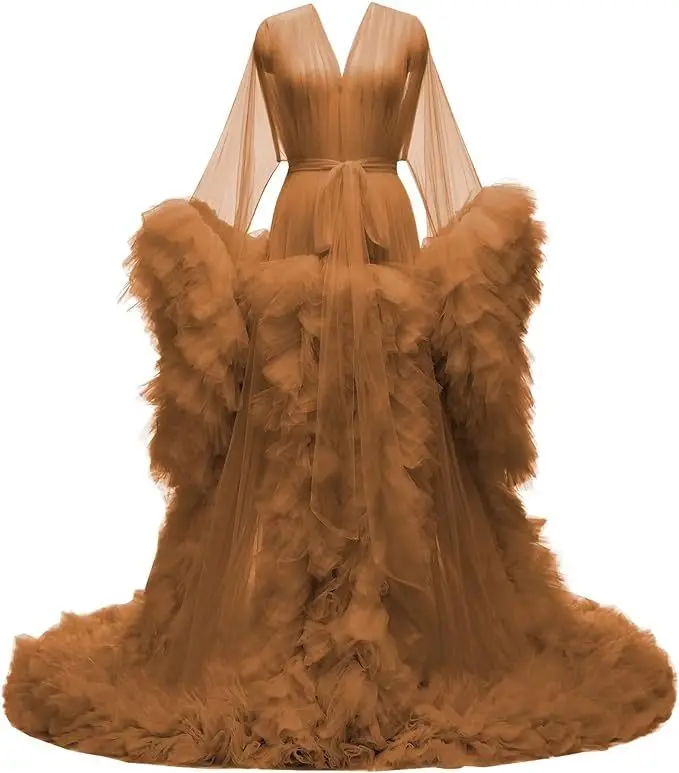 Vogue Colorful Tulle Women Evening Dresses Dressing Gown for Wedding Team Bride Squad Maid of Honor Robe Bridal Party