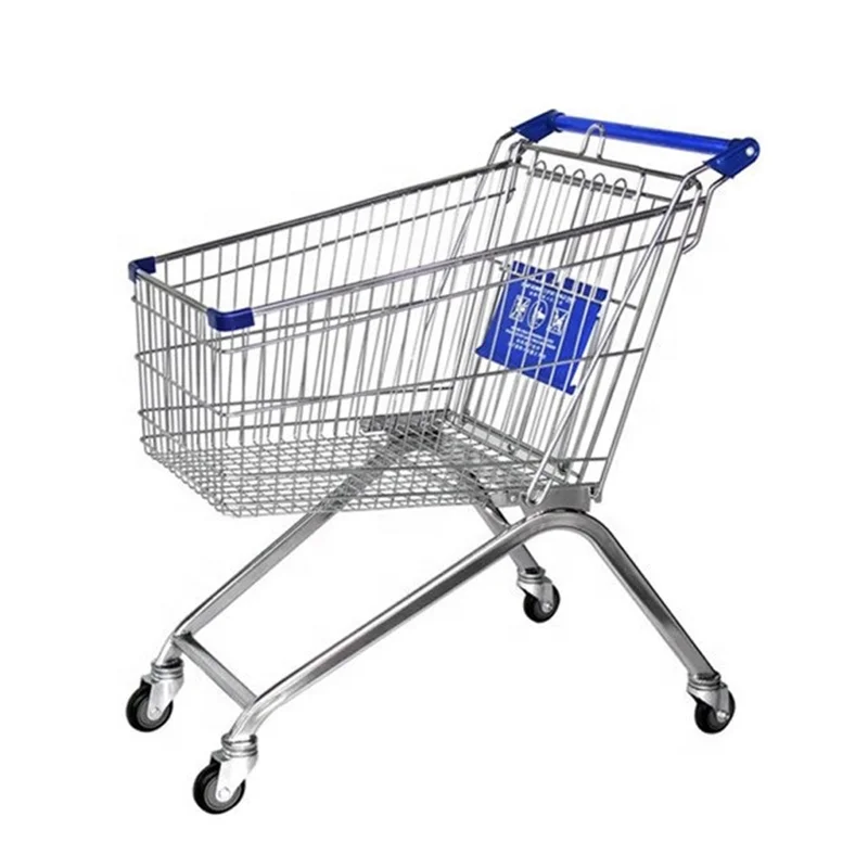 Supermarket Folding Steel Shopping Cart EUR Shopping Trolley With PU Wheels