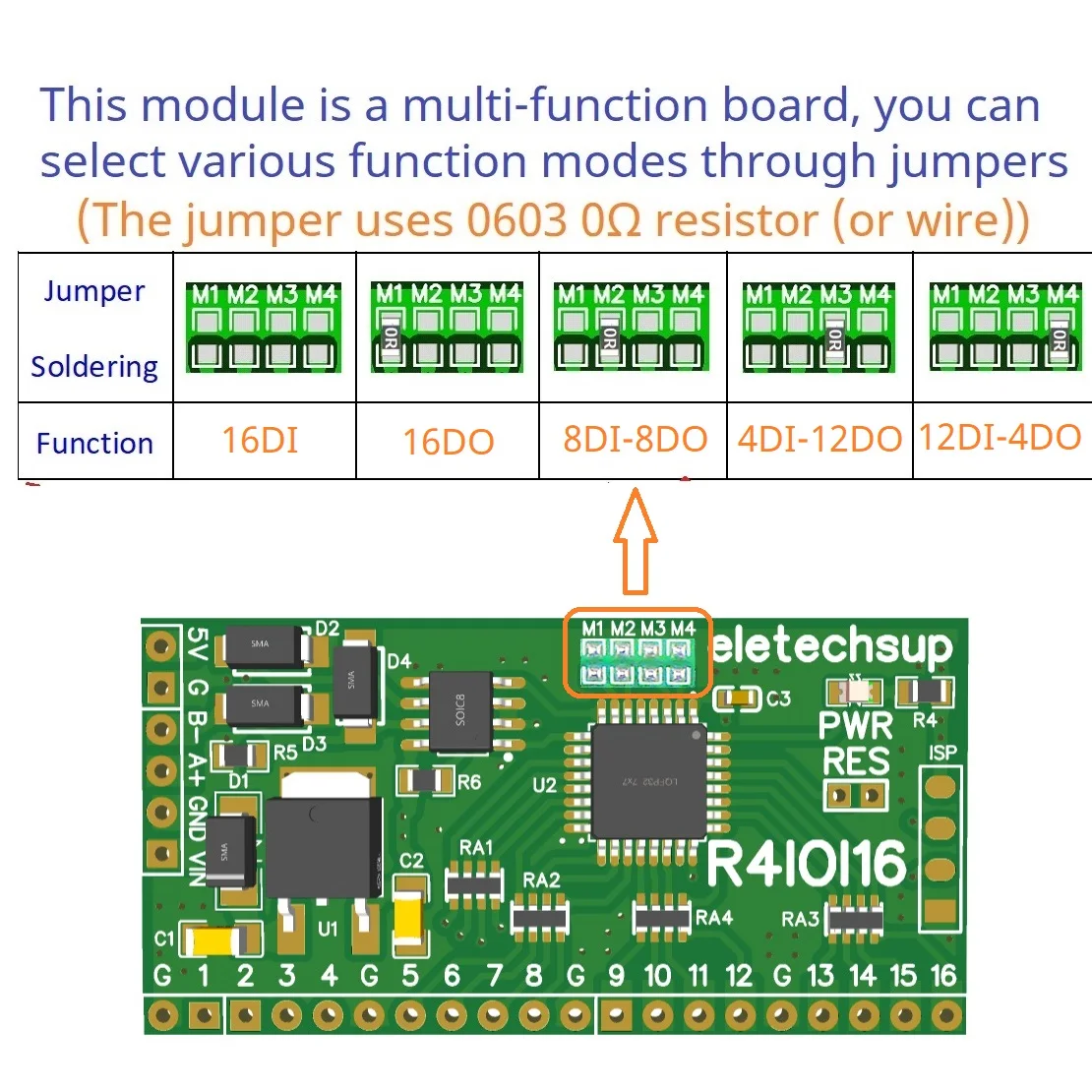 R4IOI16 16DI/16DO/8DI-8DO/4DI-12DO/12DI-4DO Modbus Digital IO RS485 2.54mm Pin Core Board for Arduino ESP32 ESP8266 PLC Home