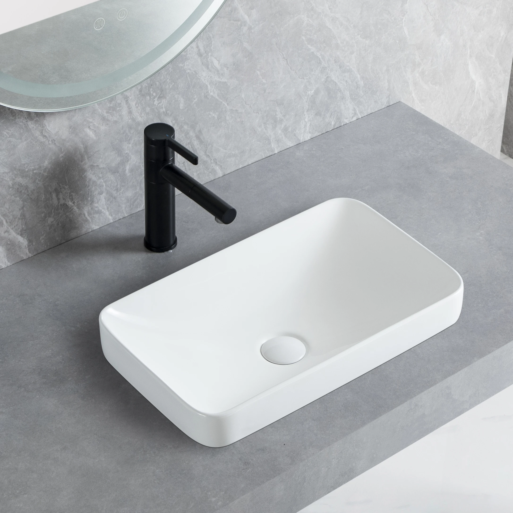 Promotion High Grade Hotel White Single Porcelain Luxury Ceramic Washbasin Rectangular  Bathroom Vanity Wash Basin Sinks
