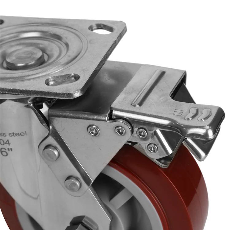 6 дюймов шарнирного соединения и красного цвета из Pu искусственной кожи обувь из нержавеющей стали для тяжелых условий эксплуатации Поворотное Колесо