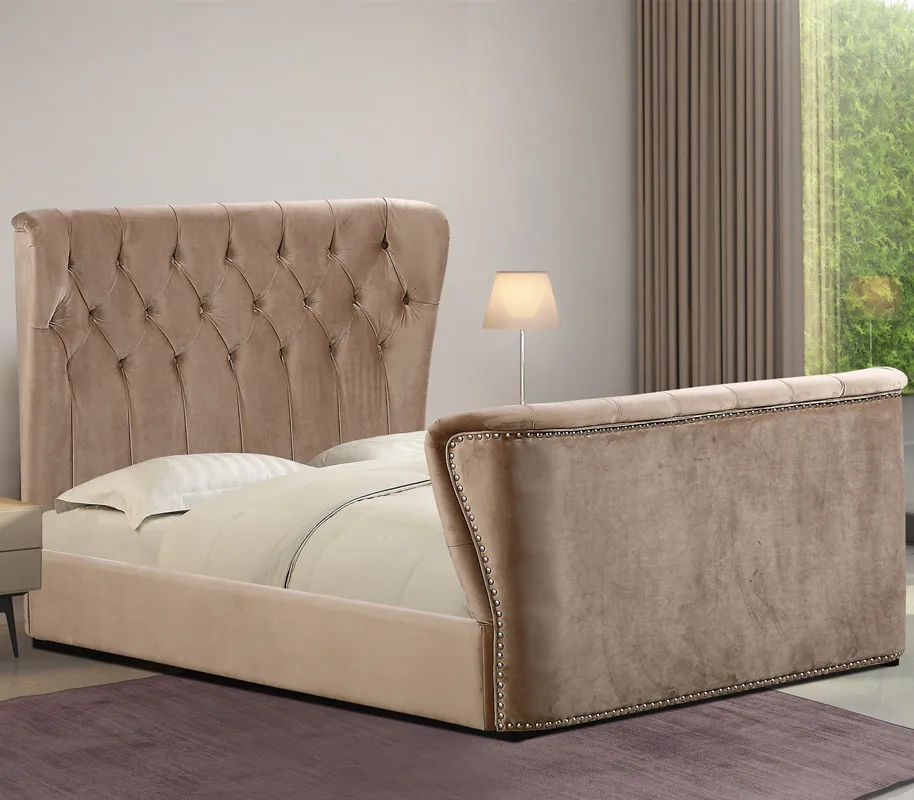 Новейший дизайн, Королевский размер, черные кожаные кровати с обивкой