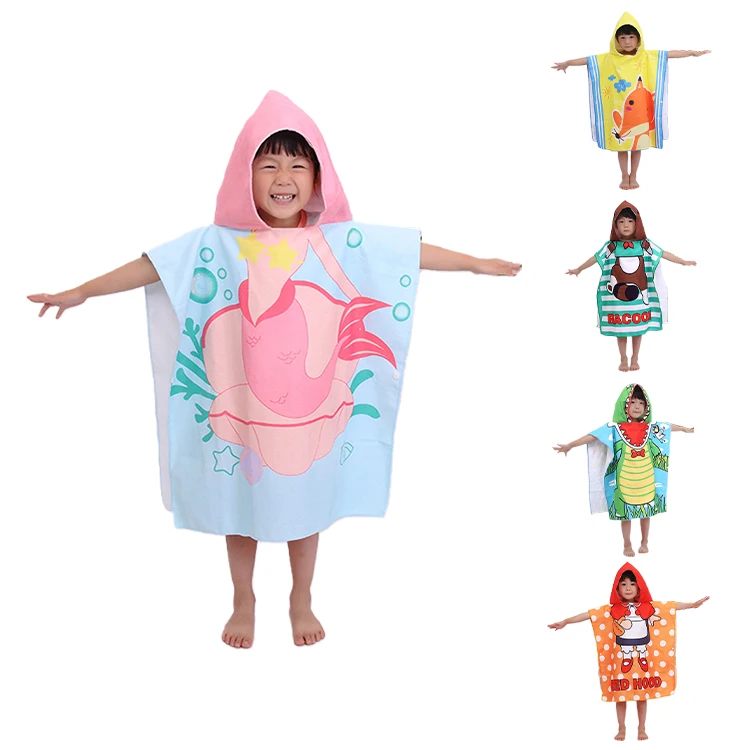 100% Cotton Printed Poncho Kids Beach Towels Summer Surfing Kids Beach Towel