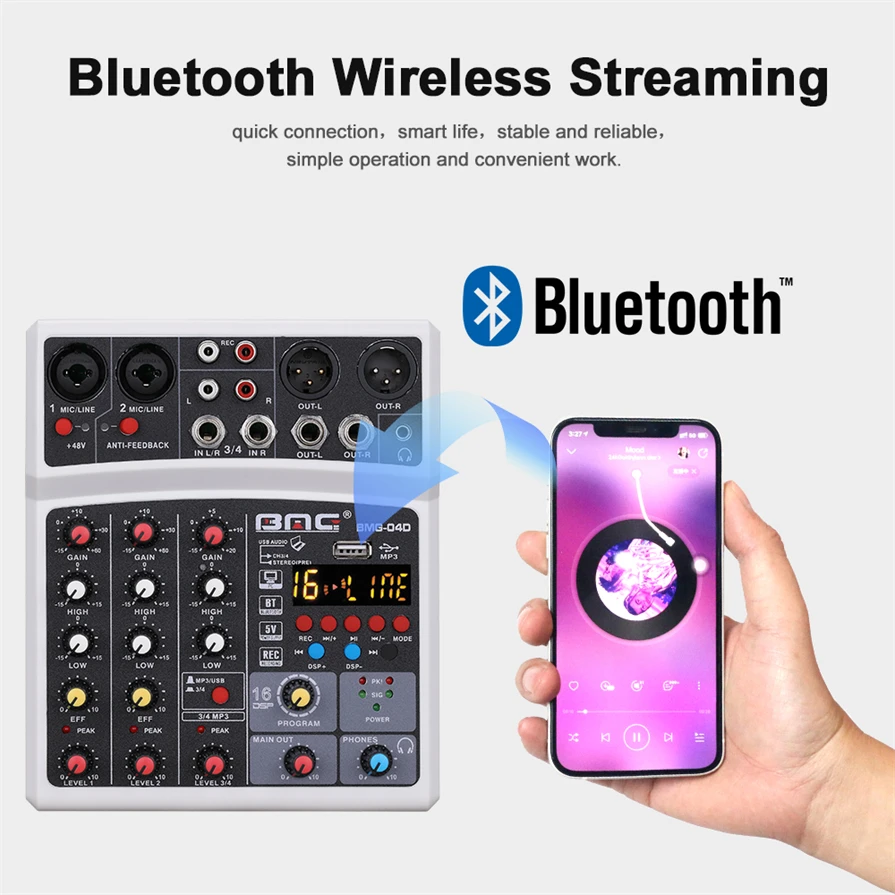 Wholesale Cheap Price 4 Channel Mini Mixer Audio Mixer with USB for Home Studio Recording