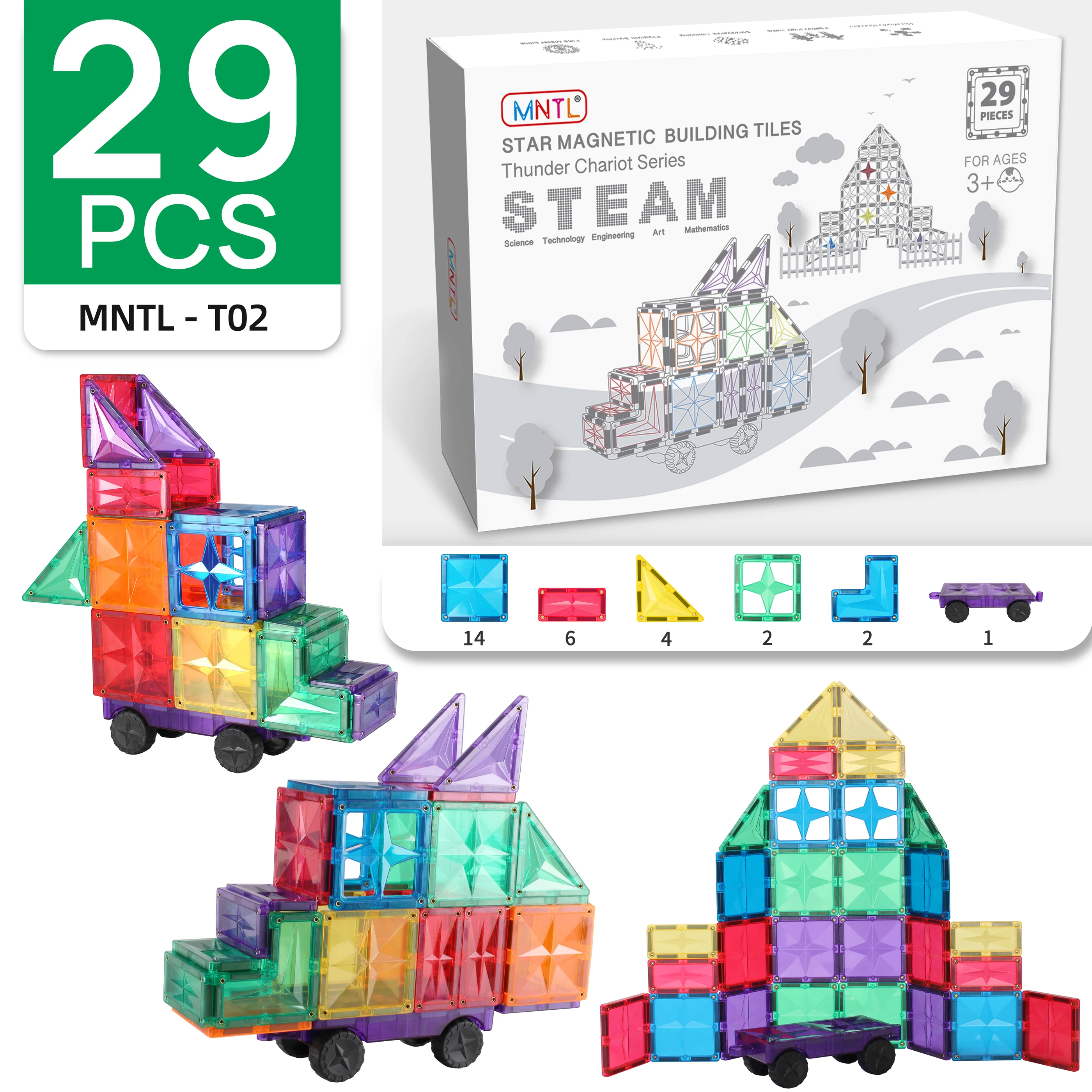 MNTL New Arrival Kids Toys Educational Building Blocks Plastic Magnetic Tiles Building Blocks Set for Kids