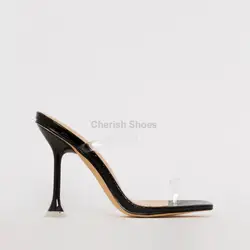 Sexy ladies New fashion design neon neon patent croc print clear toe loop heels mules sandals open toe  PVC high heel shoes