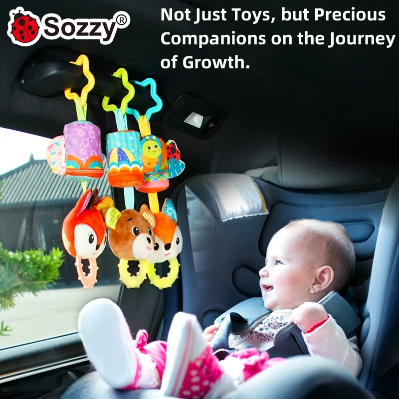 Custom Plush Animal Rattle Pull Musical Shaker Play Gym Plush Stuffed Animal Baby Rattle Baby hanging toy for Car seat Stroller