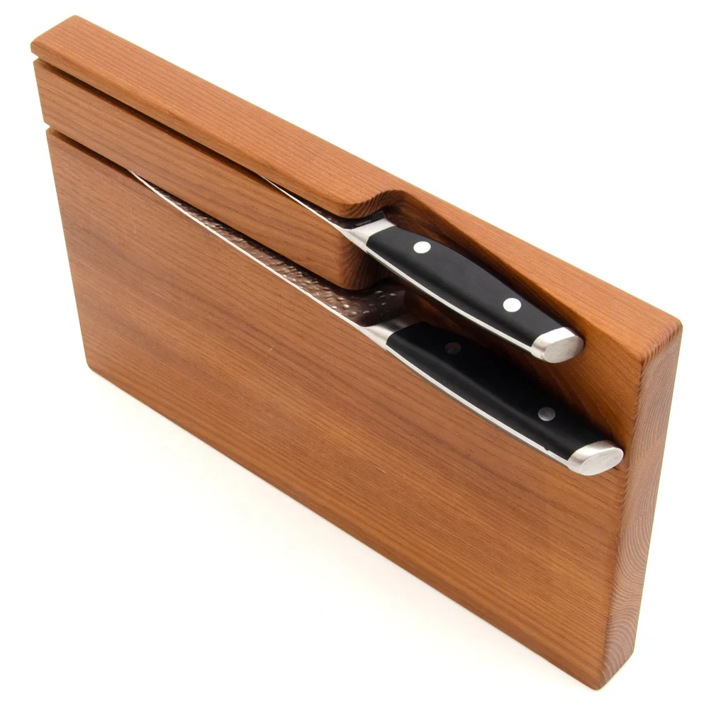 Home kitchen accessories knife stand organizer storage knife holder acacia wood drawer knife block