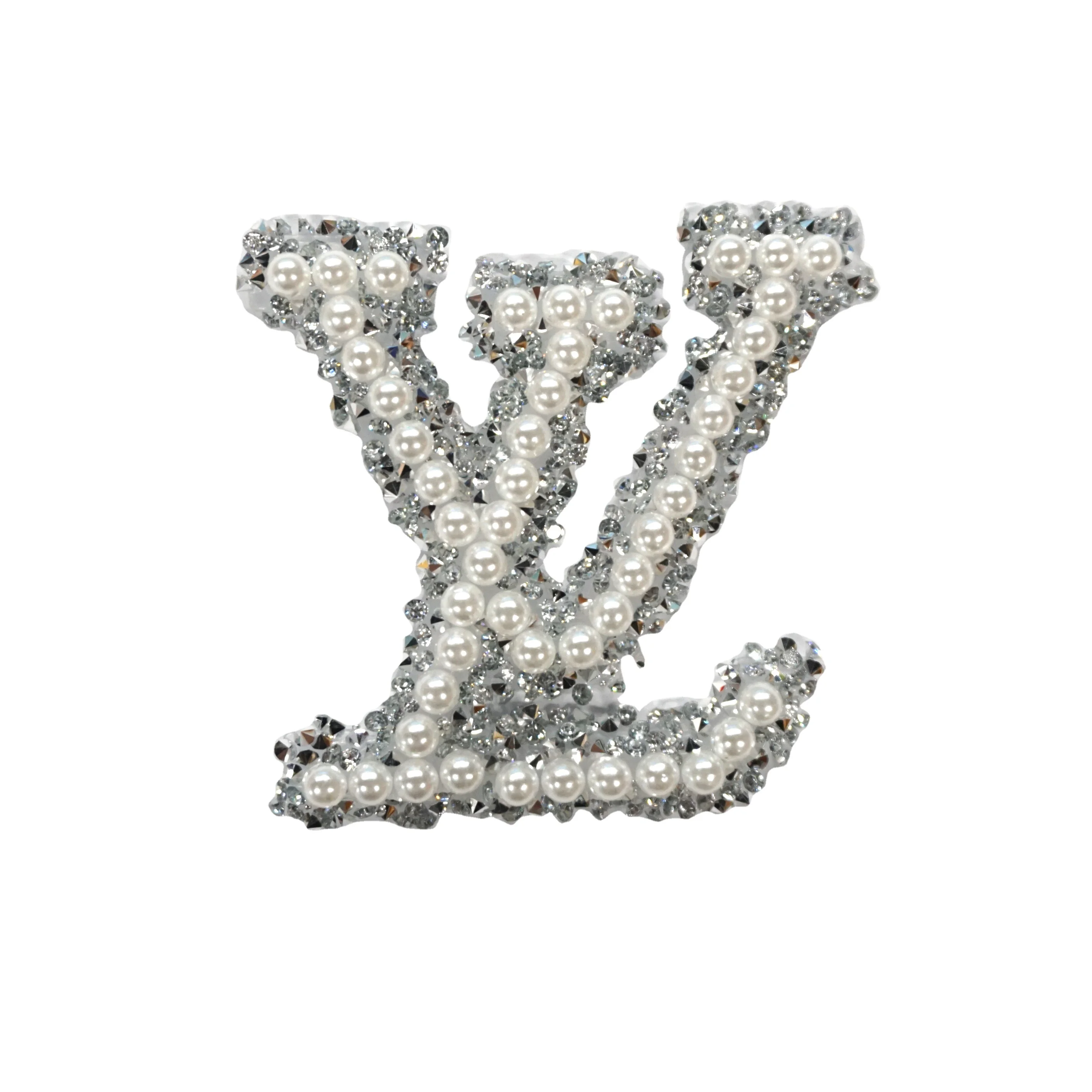  Free sample 3D crystal stone Chenille letter pearl iron on patches for