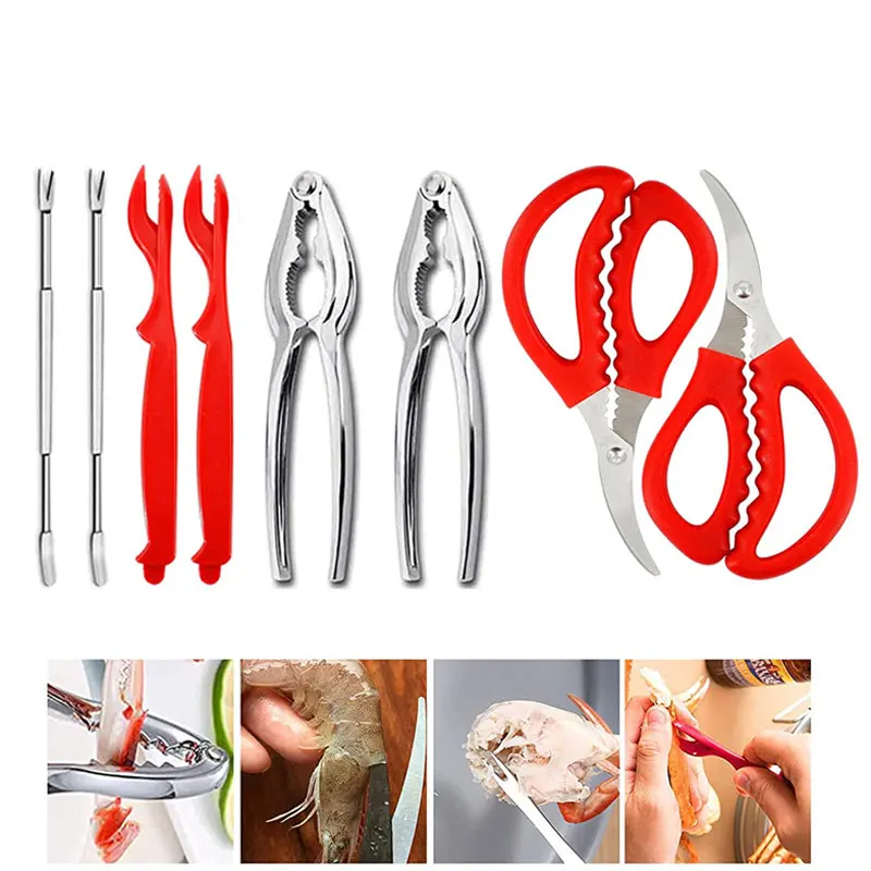 Seafood Tools Set Pliers Fork Spoon Scissors Cracker Crawfish Prawns Lobster Crab Nuts Shellfish Sheller