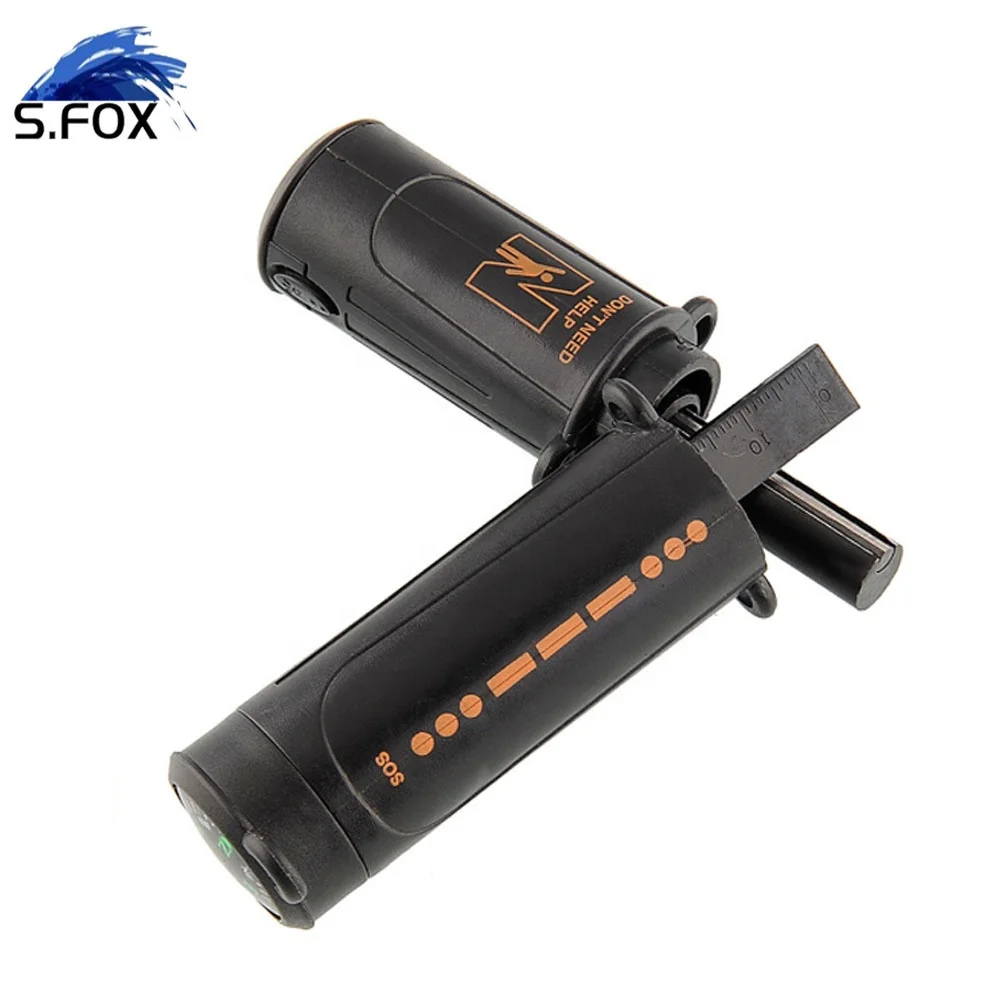 outdoor survival magnesium flint tooth scraper stone fire starter lighter kit + whistle