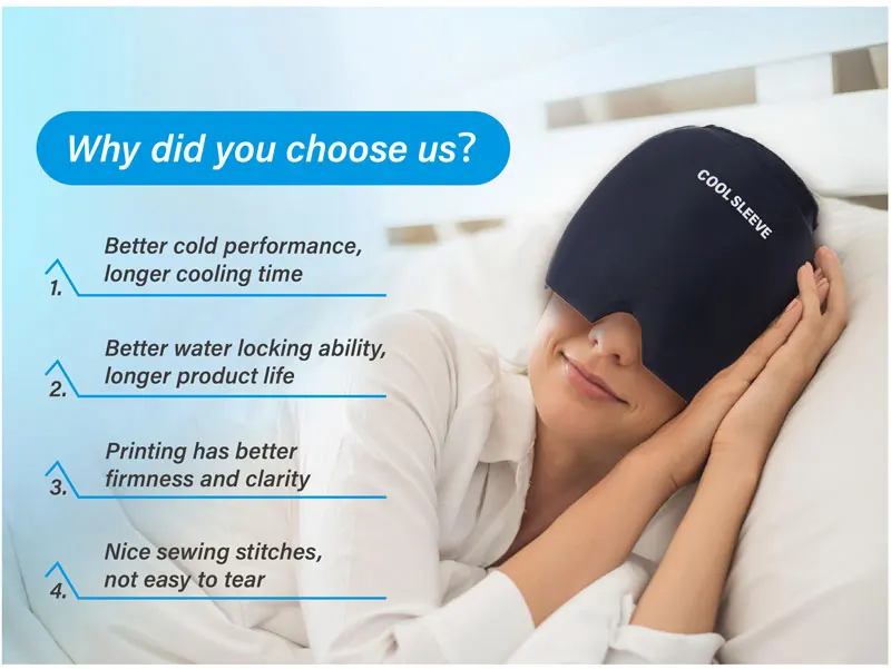 CSI Migraine Relief Cap Hot And Cold Ice Head Wrap Headache Pressure Big Headwith Removable Gel Pack With Top