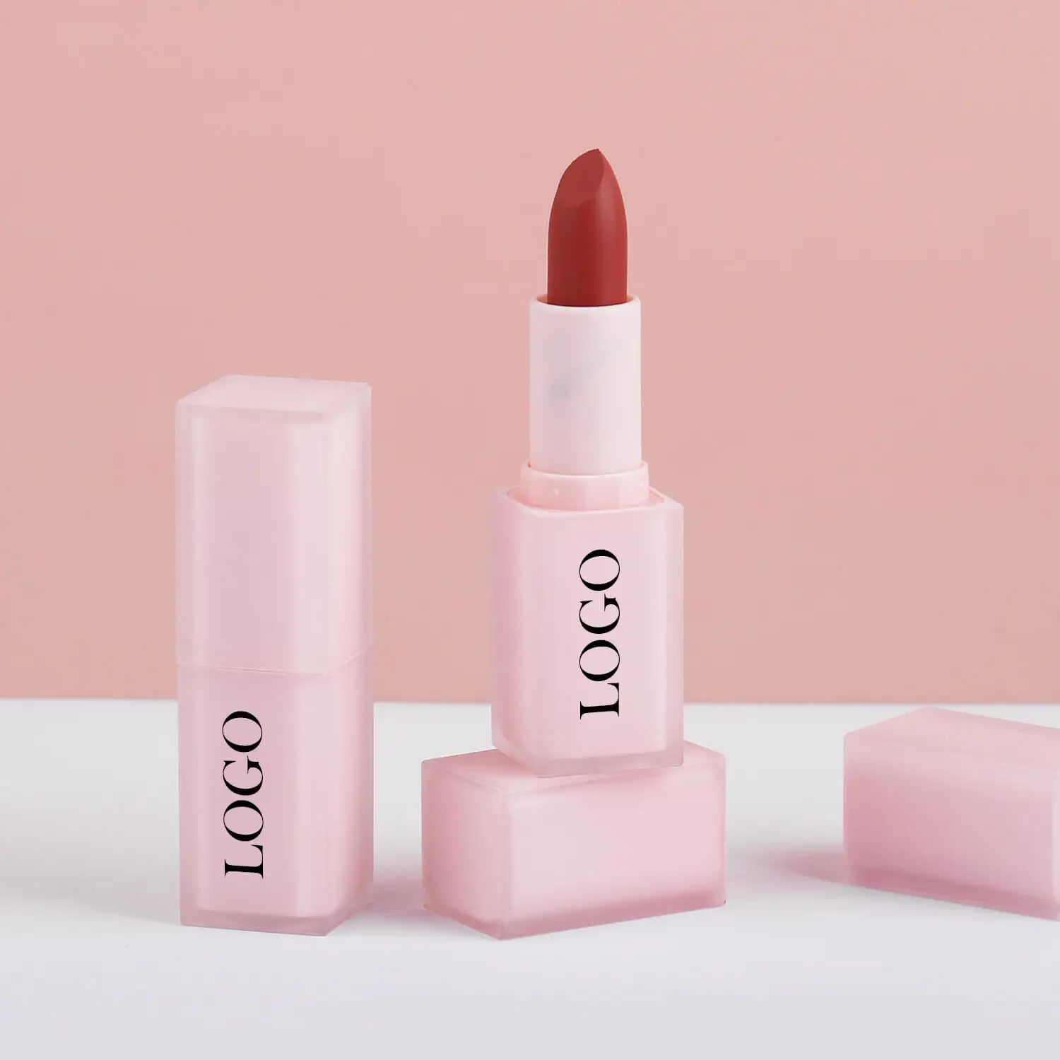 Make your logo solid lipstick vegan custom cosmetic pink tube solid lipsticks