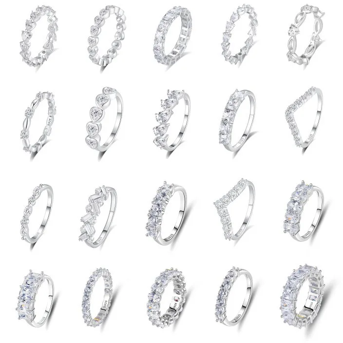 Wholesale Custom Light Luxury Fine Jewelry Engagement Wedding 925 Sterling Silver Stacking Zircon Rings For Women Jewelry