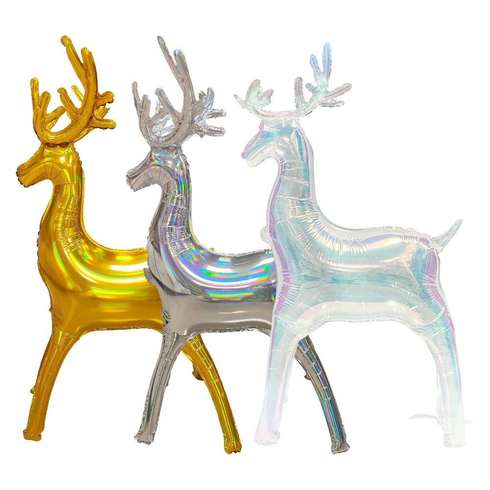 Party Supplier Laser Iridescent Elk Shape Christmas Decoration Ballon Merry Christmas Balloons For Christmas Elk Foil Balloons