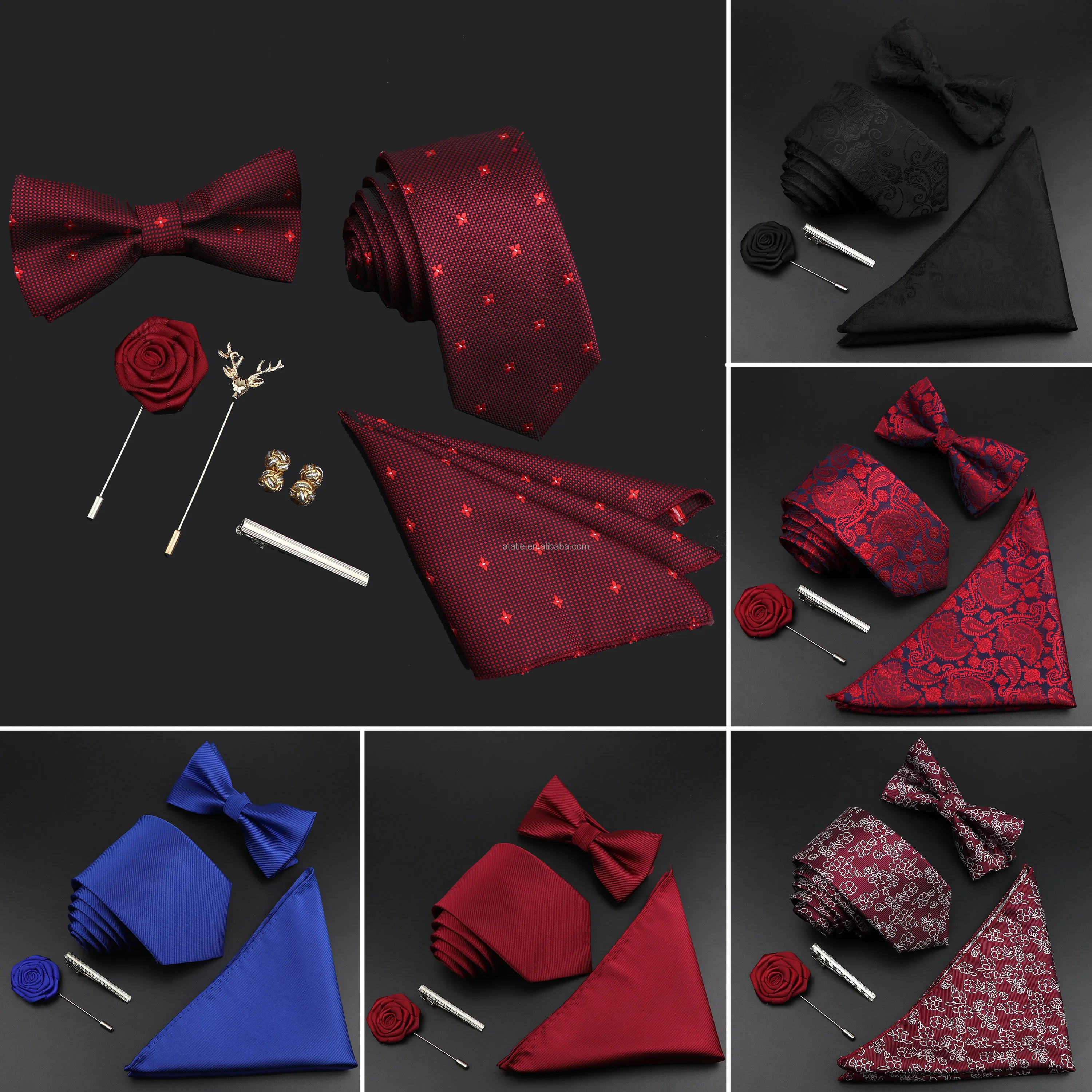 Новый однотонный Шелковый мужской комплект из галстука и бабочки полиэстера жаккарда винтажный Красный синий галстук для жениха деловой свадебный костюм