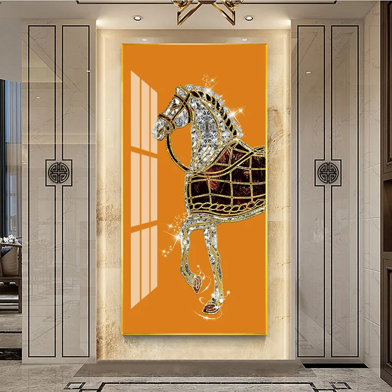 Wholesale porch decorative painting Feather and deer Wall Art Crystal Porcelain Painting home decoration