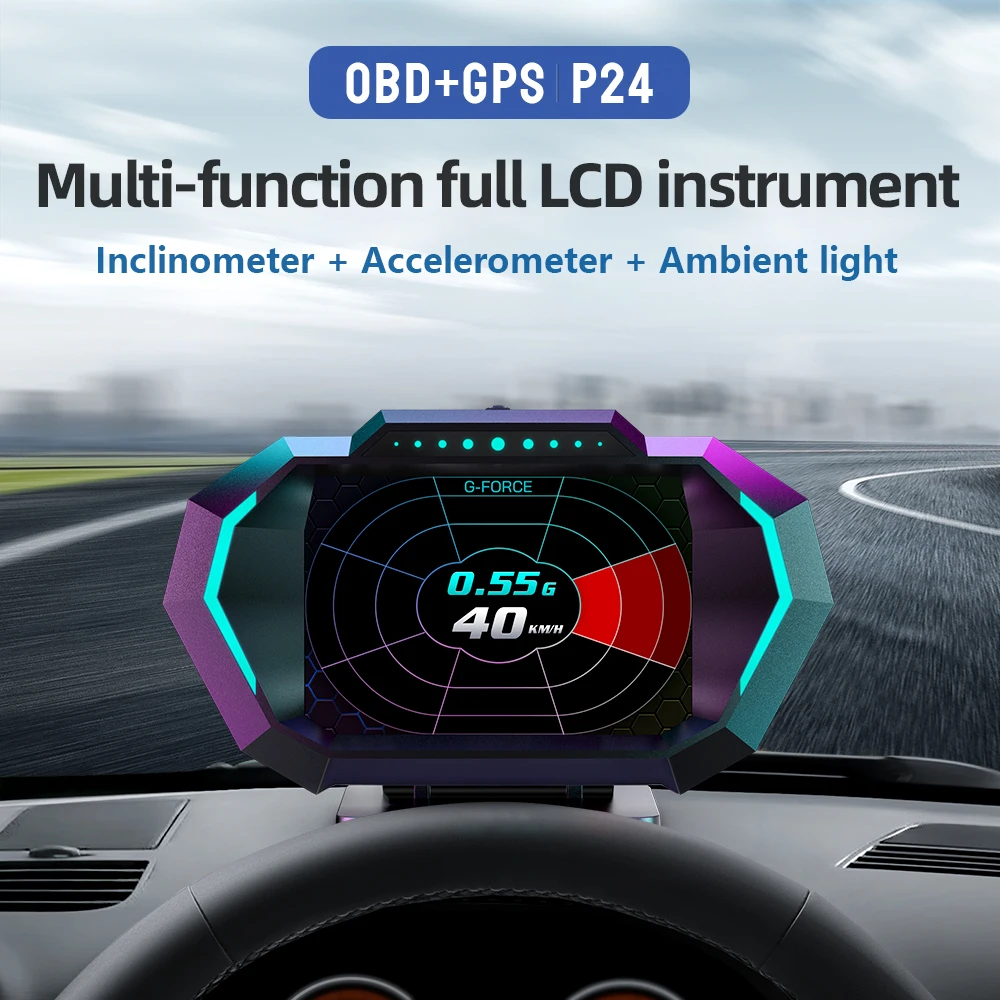 P24 3.5 Inch Multilingual Auto Meter Monitor Multi-Function LCD Instrument Alarm Speed Reminder OBD GPS Dual Mode Clock Function
