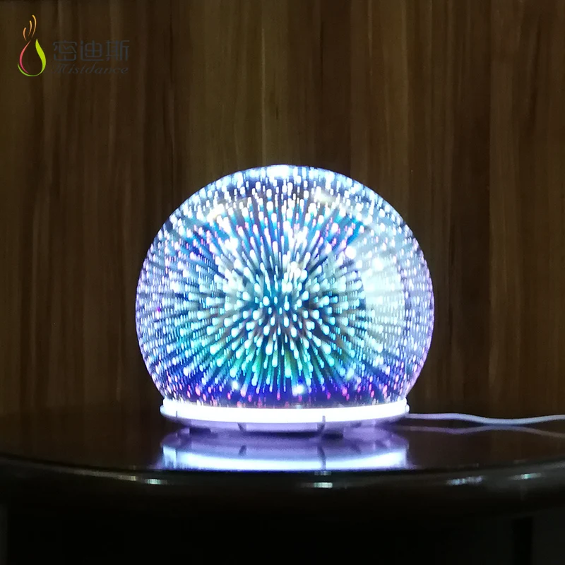 Innovative design 200ml 3d fireworks ultrasonic glass aroma humidifier aromatherapy essential oil diffuser scent diffuser