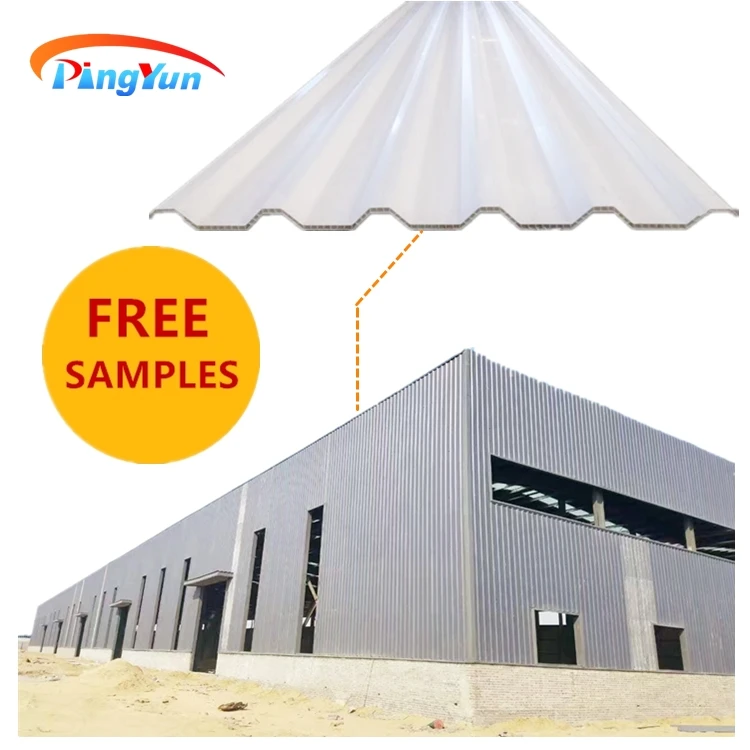 Hollow Corrugated Roof Sheet Roofing Tile UPVC Plastic Multi Wall Pvc Bent Tiles Customised 5.8 Kgs/㎡ PINGYUN 885mm 10mm 40mm