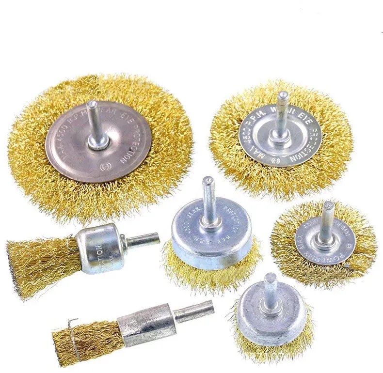  twisted steel Wire Brush Wheel Cup Set 9 Piece Brass Coated 1/4