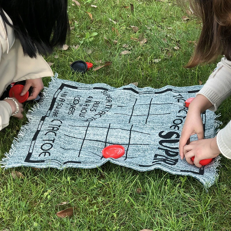 Giant 3 in 1 Checkers and Mega Tic Tac Toe with Reversible Rug indoor/Outdoor Jumbo Checker Rug Game